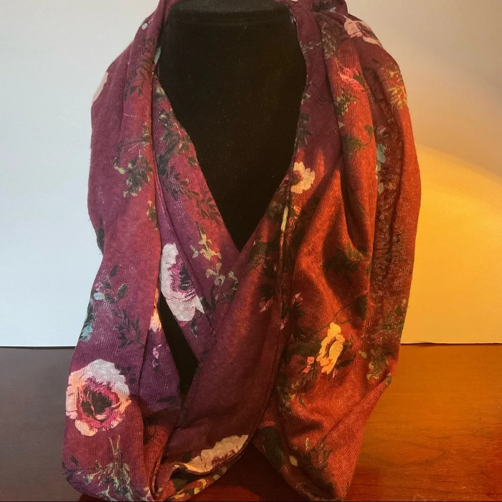 Self Esteem Boho Floral Print Burgundy Infinity Scarf - Picture 1 of 7